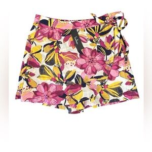 Lulus NWT Floral Wrap Skort Tropical Pink Yellow Mini Skirt Shorts Size L
